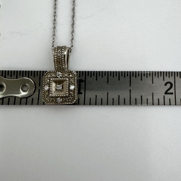 White Gold Diamond Square Pendant Necklace - Picture 4 of 5